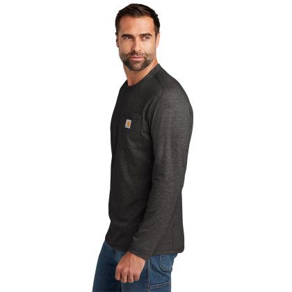 Custom Carhartt Force Long Sleeve Pocket T-Shirt - Carbon heather Side view Custom Carhartt Force Long Sleeve Pocket T-Shirt - Carbon heather Side view