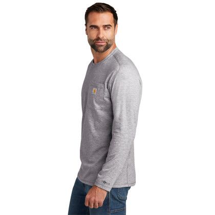Custom Carhartt Force Long Sleeve Pocket T-Shirt - Heather Grey Side view Custom Carhartt Force Long Sleeve Pocket T-Shirt - Heather Grey Side view