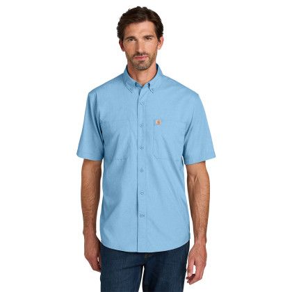 Custom Carhartt Force Sun Defender Short Sleeve Shirt - Fresh Water Blue Front view Custom Carhartt Force Sun Defender Short Sleeve Shirt - Fresh Water Blue Front view