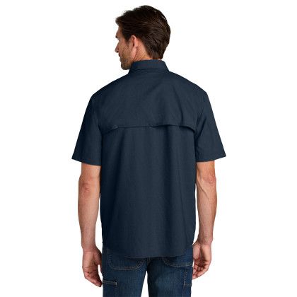 Custom Carhartt Force Sun Defender Short Sleeve Shirt - Navy Back view Custom Carhartt Force Sun Defender Short Sleeve Shirt - Navy Back view