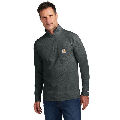 Custom Carhartt Force 1/4-Zip Long Sleeve T-Shirt - Carbon heather Front view