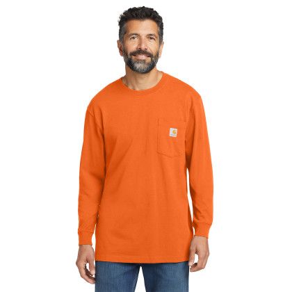 Custom Carhartt Workwear Pocket Long Sleeve T-Shirt - Brite Orange Front view