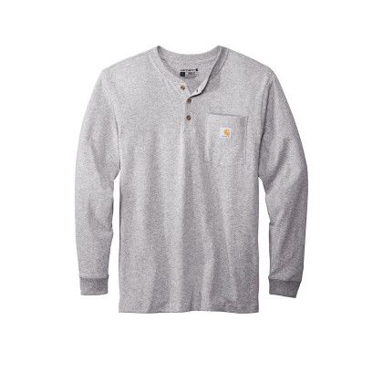 Custom Carhartt Long Sleeve Henley T-Shirt - heather Grey Front view