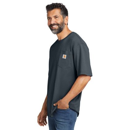 Custom Carhartt Tall Workwear Pocket Short Sleeve T-Shirt - Bluestone Side view Custom Carhartt Tall Workwear Pocket Short Sleeve T-Shirt - Bluestone Side view