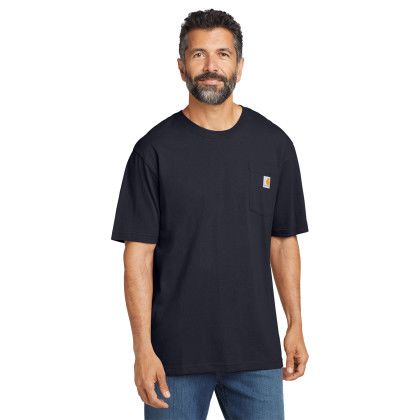 Custom Carhartt Tall Workwear Pocket Short Sleeve T-Shirt - Navy Front view Custom Carhartt Tall Workwear Pocket Short Sleeve T-Shirt - Navy Front view
