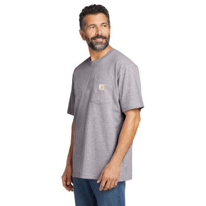 Custom Carhartt Tall Workwear Pocket Short Sleeve T-Shirt - Heather Grey Side view Custom Carhartt Tall Workwear Pocket Short Sleeve T-Shirt - Heather Grey Side view