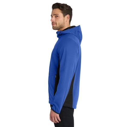 Custom Port Authority Active Hooded Soft Shell Jacket - True Royal & Deep Black Side view