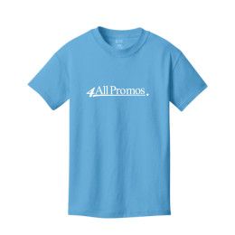 Custom Port & Company Youth Core Cotton Tee - Aquatic Blue Front Side 