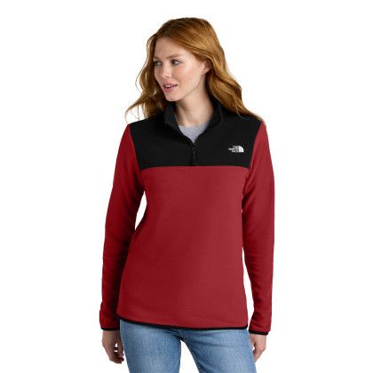 Custom The North Face Women's Glacier 1/4-Zip Fleece - Range Red TNF Black Front view Custom The North Face Women's Glacier 1/4-Zip Fleece - Range Red TNF Black Front view