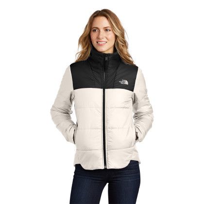 Custom The North Face Women's Chest Logo Everyday Insulated Jacket - Vintage White Front view Custom The North Face Women's Chest Logo Everyday Insulated Jacket - Vintage White Front view