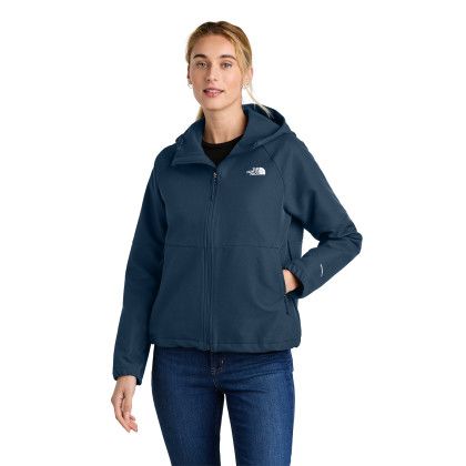 Custom The North Face Women's Barr Lake Hooded Soft Shell Jacket - Shady Blue Dark Heather Front view
