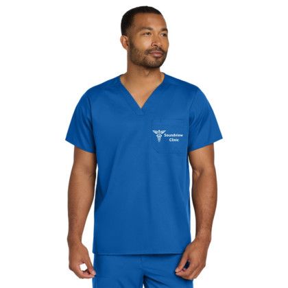 Custom Wink Unisex WorkFlex Chest Pocket V-Neck Top - Royal Front View 