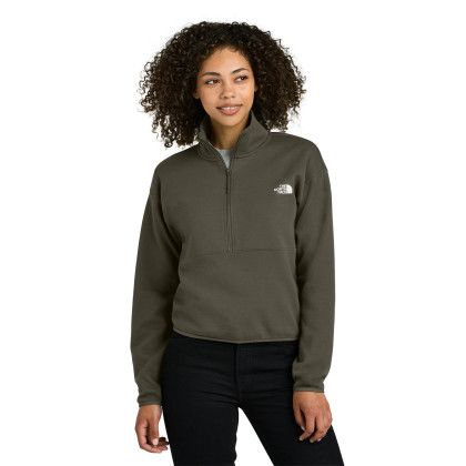 Custom The North Face Women's Double-Knit 1/2-Zip Fleece - New Taupe Green Front view