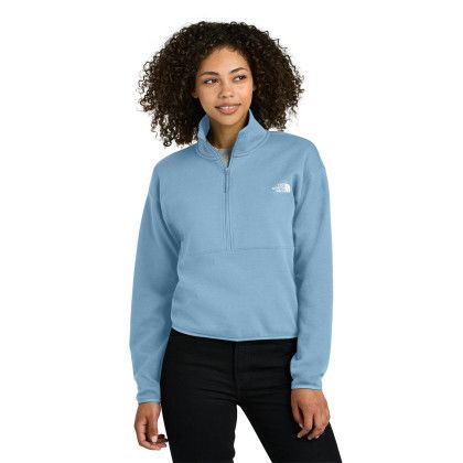 Custom The North Face Women's Double-Knit 1/2-Zip Fleece - Steel Blue Front view