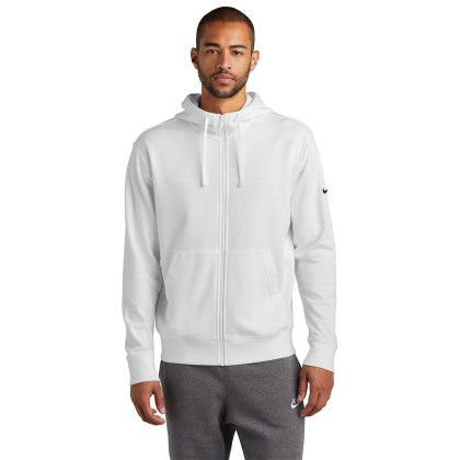 Custom Nike Club Fleece Sleeve Swoosh Full-Zip Hoodie - White Front view Custom Nike Club Fleece Sleeve Swoosh Full-Zip Hoodie - White Front view
