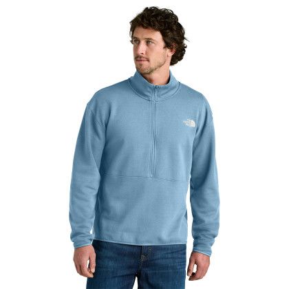 Custom The North Face Double-Knit 1/2-Zip Fleece - Steel Blue Front view
