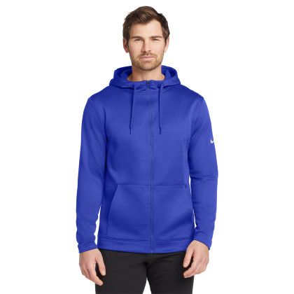 Custom Nike Therma-FIT Full-Zip Fleece Hoodie - Game Royal Front view Custom Nike Therma-FIT Full-Zip Fleece Hoodie - Game Royal Front view