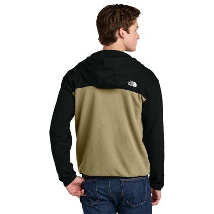 Custom The North Face Double-Knit Full-Zip Hoodie - Khaki Stone & TNF Black Back view 