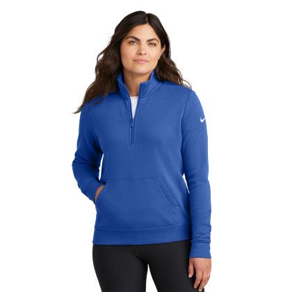 Custom Nike Women's Club Fleece Sleeve Swoosh 1/2-Zip - Game Royal Front view Custom Nike Women's Club Fleece Sleeve Swoosh 1/2-Zip - Game Royal Front view