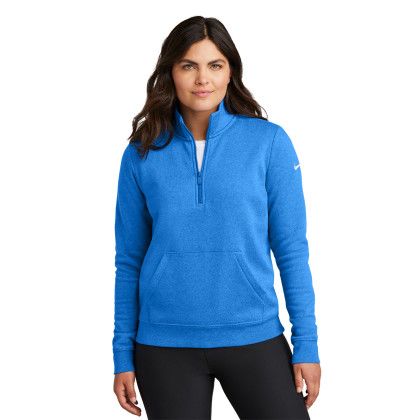 Custom Nike Women's Club Fleece Sleeve Swoosh 1/2-Zip - LIght Game Royal Heather Front view Custom Nike Women's Club Fleece Sleeve Swoosh 1/2-Zip - LIght Game Royal Heather Front view