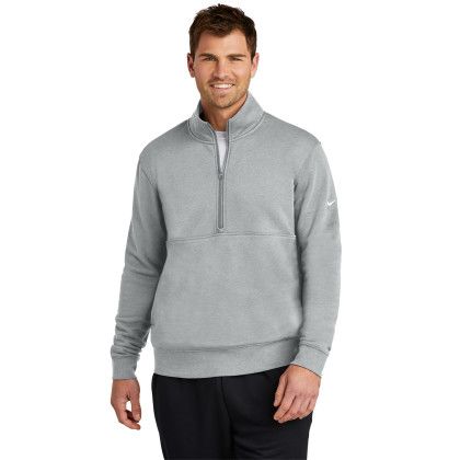 Custom Nike Club Fleece Sleeve Swoosh 1/2-Zip - Dark Grey Heather Front view