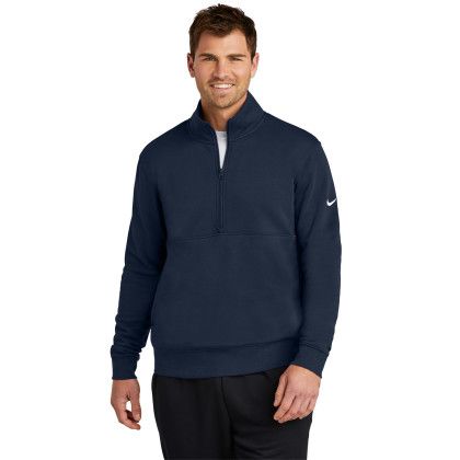 Custom Nike Club Fleece Sleeve Swoosh 1/2-Zip - Midnight Navy Front view