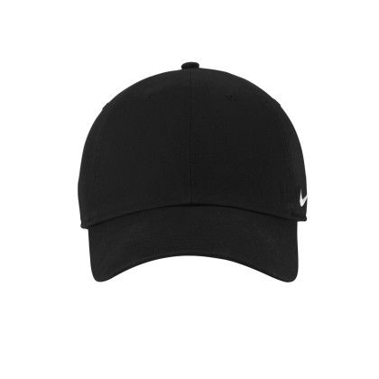 Custom Nike Heritage Cotton Twill Cap - Black Front view Custom Nike Heritage Cotton Twill Cap - Black Front view