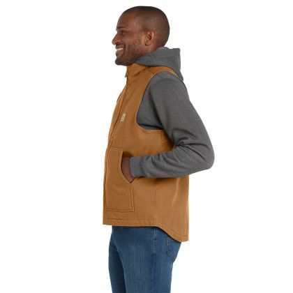 Custom Carhartt Sherpa-Lined Mock Neck Vest - Carhartt Brown Side View Custom Carhartt Sherpa-Lined Mock Neck Vest - Carhartt Brown Side View