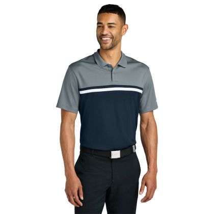 Custom Nike Dri-FIT Victory Colorblock Polo - Cool Grey/Navy/White Front View 