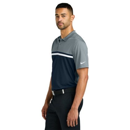 Custom Nike Dri-FIT Victory Colorblock Polo - Cool Grey/Navy/White Side View 