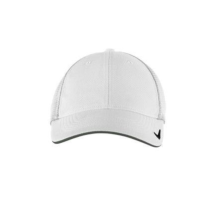 Custom Nike Stretch-to-Fit Mesh Back Cap - White & White Front view Custom Nike Stretch-to-Fit Mesh Back Cap - White & White Front view