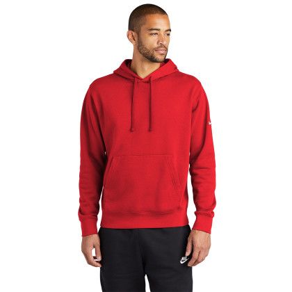 Custom Nike Club Fleece Sleeve Swoosh Pullover Hoodie - University Red Front view Custom Nike Club Fleece Sleeve Swoosh Pullover Hoodie - University Red Front view