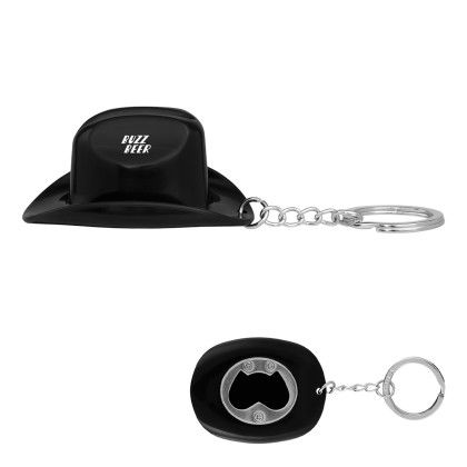 Custom Cowboy Hat Bottle Opener Keychain - Black