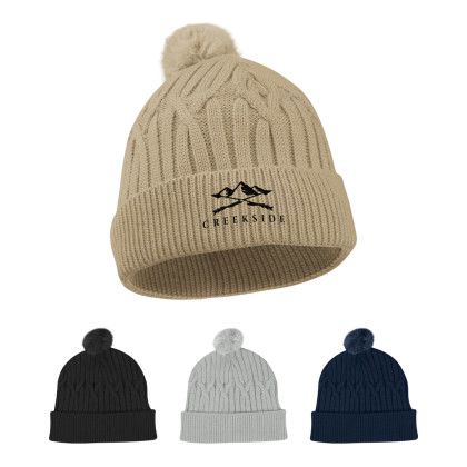 Custom Courtney Cable Knit RPET Pom Beanie - All colors