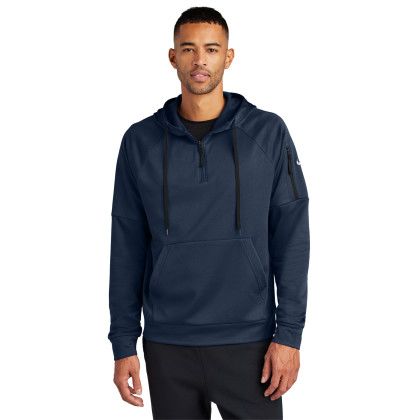 Custom Nike Therma-FIT Pocket 1/4-Zip Fleece Hoodie - Navy Front view