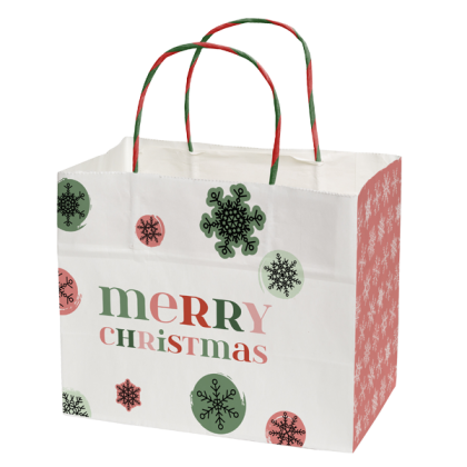 Custom Retro Snowflakes Handle Shopper Logo Bag - 8.5" x 7.25" x 5" Custom Retro Snowflakes Handle Shopper Logo Bag - 8.5" x 7.25" x 5"