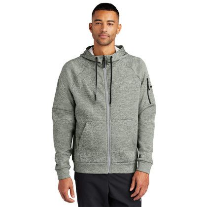 Custom Nike Therma-FIT Pocket Full-Zip Fleece Hoodie - Dark Grey Heather Front view