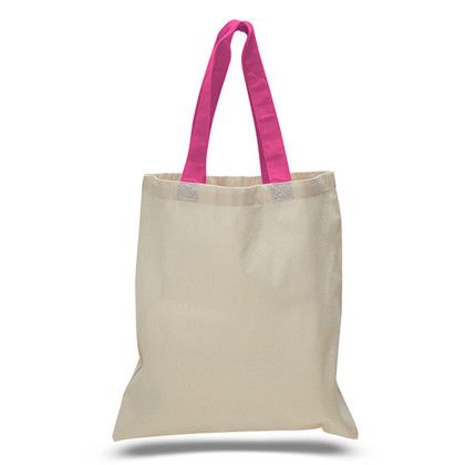 Custom Economical Tote Bag - Full Color - Natural/Hot Pink 