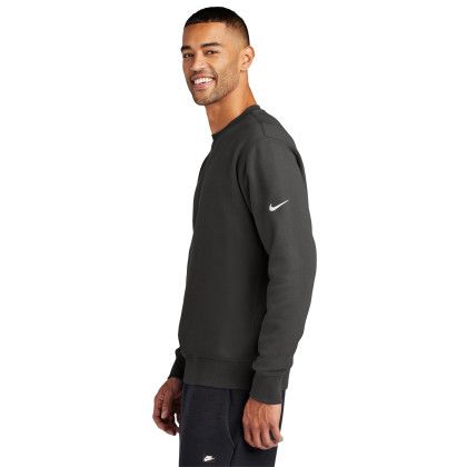 Custom Nike Club Fleece Sleeve Swoosh Crew - Anthracite Side view Custom Nike Club Fleece Sleeve Swoosh Crew - Anthracite Side view