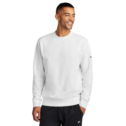 Custom Nike Club Fleece Sleeve Swoosh Crew - White Front view Custom Nike Club Fleece Sleeve Swoosh Crew - White Front view