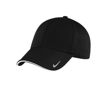 Custom Nike Dri-FIT Stretch Mesh Sandwich Bill Cap - Black & White Side view Custom Nike Dri-FIT Stretch Mesh Sandwich Bill Cap - Black & White Side view