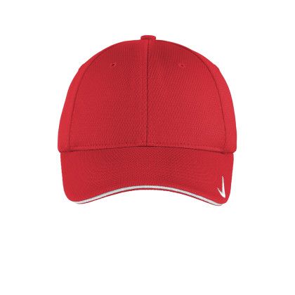 Custom Nike Dri-FIT Stretch Mesh Sandwich Bill Cap - University Red & White Front view Custom Nike Dri-FIT Stretch Mesh Sandwich Bill Cap - University Red & White Front view