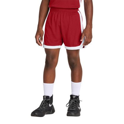 Custom Sport-Tek Youth Rival Basketball 5 Short - Deep Red/White Front view Custom Sport-Tek Youth Rival Basketball 5 Short - Deep Red/White Front view