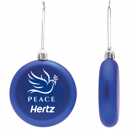 Custom Holiday Peace Dove Shatter-Resistant Flat Round Ornament - Blue