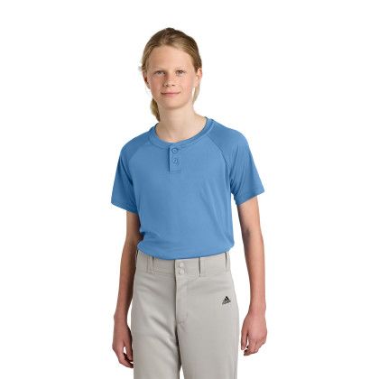 Custom Sport-Tek Youth PosiCharge Competitor 2-Button Henley - Carolina Blue Front view