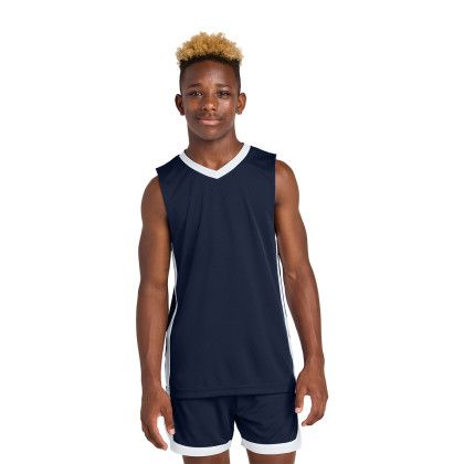 Custom Sport-Tek Youth Rival Basketball Rev Jersey - True Navy/White Front view
