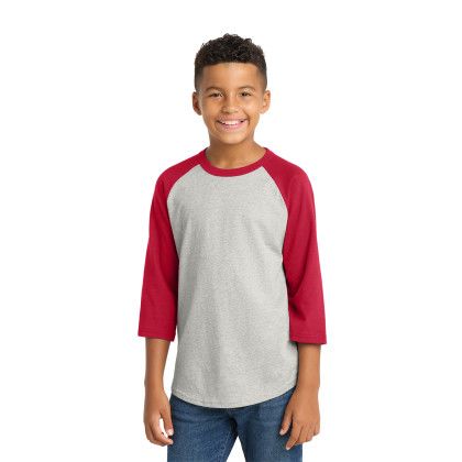 Custom Sport-Tek Youth Colorblock Raglan Jersey - Heather Grey/Red Side view