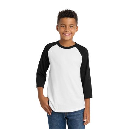 Custom Sport-Tek Youth Colorblock Raglan Jersey - White/Black Front view