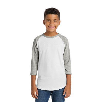 Custom Sport-Tek Youth Colorblock Raglan Jersey - White/Heather Grey Front view