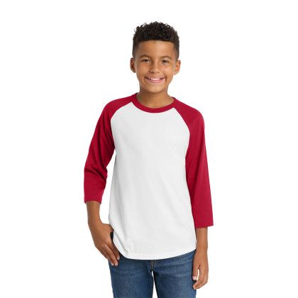Custom Sport-Tek Youth Colorblock Raglan Jersey - White/Red Front view